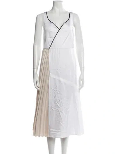 Pre-owned Tod's V-neck Midi Length Dress In Neutrals