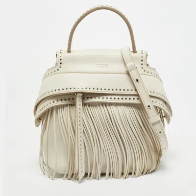 Pre-owned Tod's Wave Fringe Off White Leather Backpack