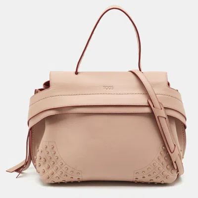 Pre-owned Tod's Wave Powder Beige Leather Top Handle Bag In Sand