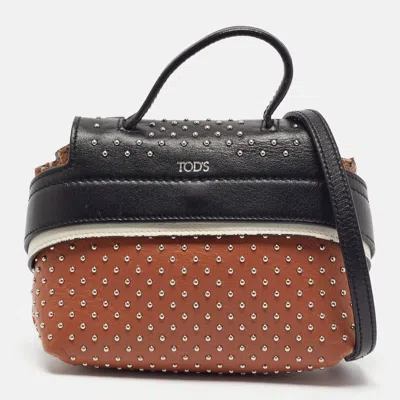 Pre-owned Tod's Wave Studded Mini Tricolor Leather Crossbody Bag In Multi