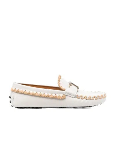 Tod's Whipstitch Buckled Leather Loafers In White
