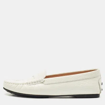 Pre-owned Tod's White Croc Embossed Leather Penny Slip On Loafers Size 38
