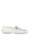 Tod's Gommino Embellished Fringed Leather Loafers In White