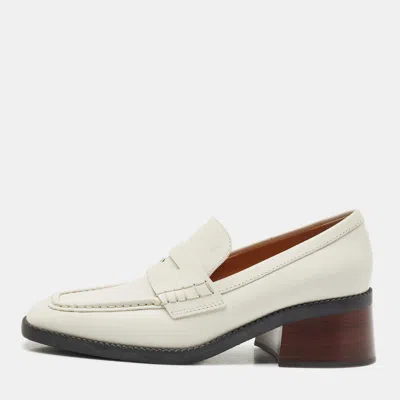 Pre-owned Tod's White Leather Block Heel Loafers Size 39.5