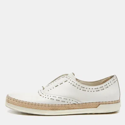 Pre-owned Tod's White Leather Espadrille Flat Size 38