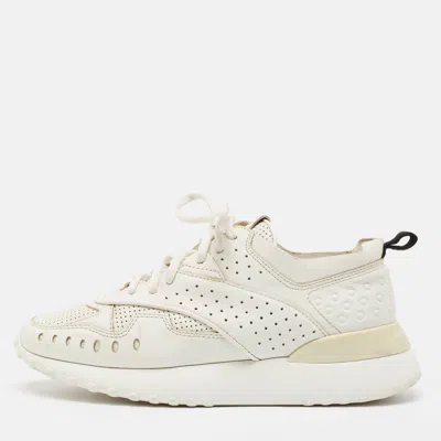 Pre-owned Tod's White Leather Lace Up Sneakers Size 36
