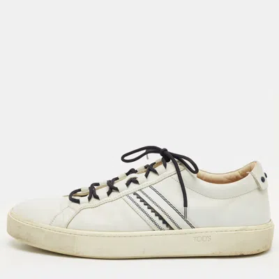 Pre-owned Tod's White Leather Low Top Sneakers Size 45