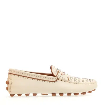 Tod's White Leather Moccasin With Studs