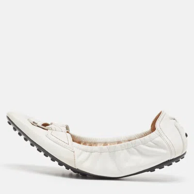 Pre-owned Tod's White Leather Scrunch Ballet Flats Size 39.5