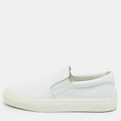 Pre-owned Tod's White Leather Slip On Sneakers Size 41.5