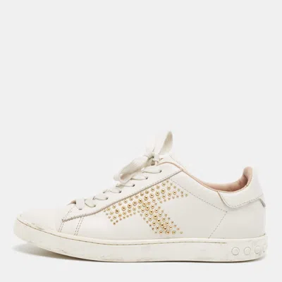 Pre-owned Tod's White Leather Studs Lace Up Sneakers Size 36