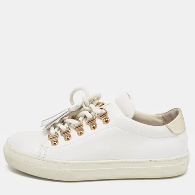 Pre-owned Tod's White Leather Tassel Lace Up Sneakers Size 34.5