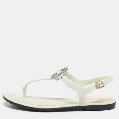 Pre-owned Tod's White Leather Thong Slingback Flat Sandals Size 35