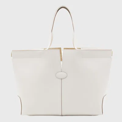 Tod's White Leather Top Handle Bag In Neutrals