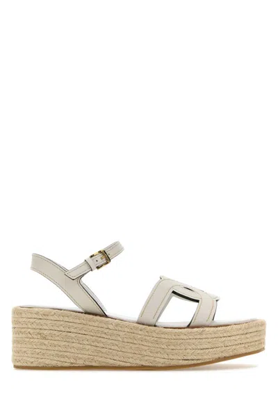 Tod's White Leather Wedges