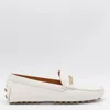 Tod's White Lime Calfskin Driving Loafer With Low Heel