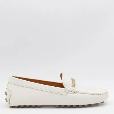 Tod's White Lime Calfskin Driving Loafer With Low Heel