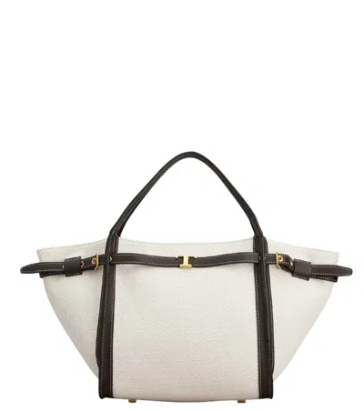 Tod's White Tote Bag With Front Leather Buckled Belt In Cotton Blend Woman
