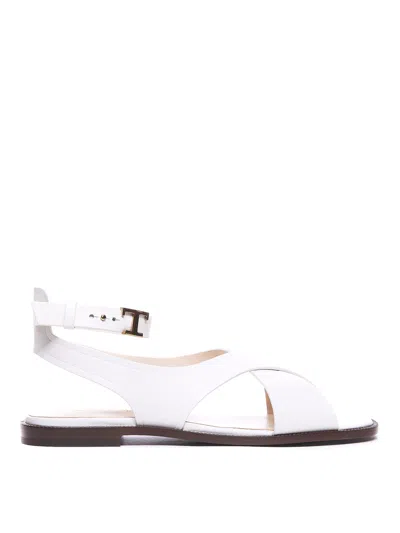 Tod's White Sandals Buckle Open Toe