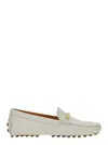 Tod's White Lime Calfskin Driving Loafer With Low Heel In White