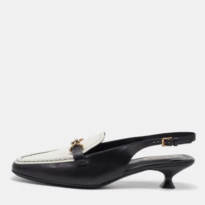 Pre-owned Tod's White/black Leather Slingback Loafers Size 38
