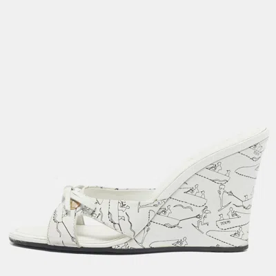 Pre-owned Tod's White/white Leather Bow Wedge Sandals Size 37