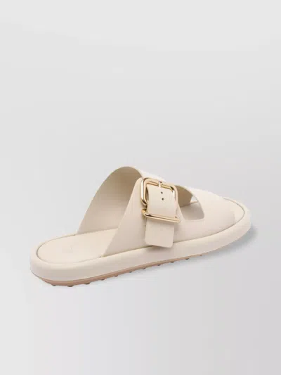 Tod's Wide Strap Buckle Leather Sandals In Beige