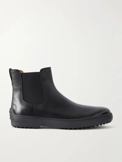 Tod's Winter Gommino Chelsea Boots In Leather In Black