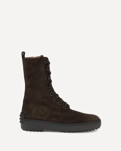 Tod's Winter Gommino Suede Leather Lace-up Ankle Boots In Brown