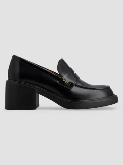 Tod's Leather Heeled Penny Loafers In Black