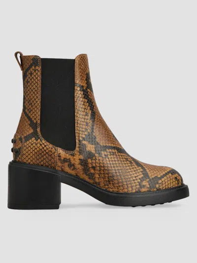 Tod's Women's 60mm Snakeskin-embossed Leather Chelsea Boots In Brown