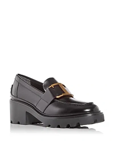 Tod's Women's Buckle Block Heel Loafers In Black