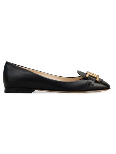 Tod's Women's Chain-embellished Leather Ballerina Flats In Nero
