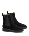 Tod's Suede Ankle Boots With Round Toe And Elastic Inserts In Black