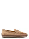Tod's Suede Loafers With Cord Weaving And T Ring In Brown