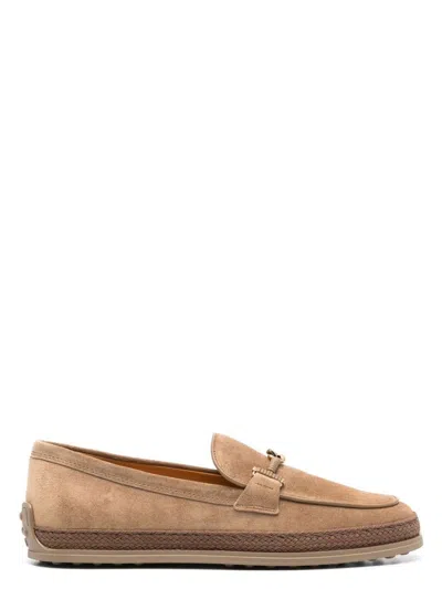 TOD'S WOMEN'S CORD WEAVING T RING SUEDE LOAFERS