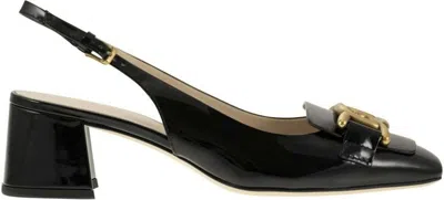 Tod's 'kate' Black Slingback Pumps With Chain Detail In Patent Leather Woiman