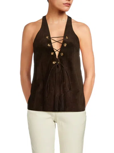 Tod's Women's Drawstring Suede Sleeveless Top In Chocolate