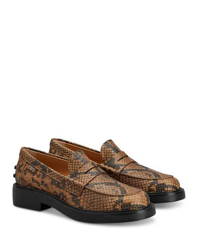 TOD'S WOMEN'S EMBOSSED LEATHER LOAFERS
