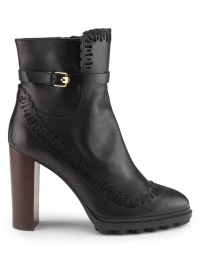 Tod's Buckled Laser-cut Glossed-leather Ankle Boots In Nero