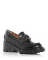 Tod's Semi-shiny Leather Heeled Loafers With Metal Chain Shoes In Black
