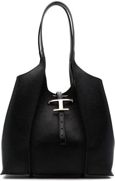 Tod's Women's Grained Leather Tote Bag In Black