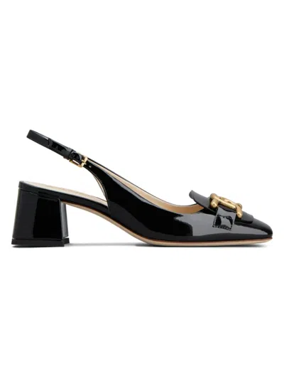 TOD'S WOMEN'S KATE 50MM LOGO-EMBELLISHED PATENT LEATHER PUMPS