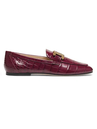 Tod's T Timeless Croc-effect Leather Loafers In Plum