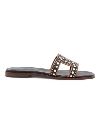 Tod's Women's Kate Embellished Leather Sandals In Nero