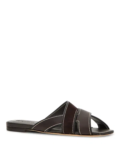 Tod's Flat Leather Sandals With Crossed Straps Shoes In Brown