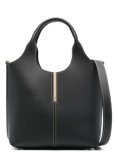 Tod's Women's Leather Mini Shopping Tote Bag With Branded Metal Bar Accessory In Black