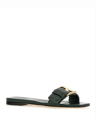 Tod's Women's Leather Slide Sandals In Green