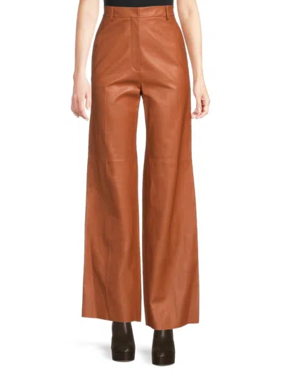 Tod's Women's Leather Wide-leg Pants In Orange