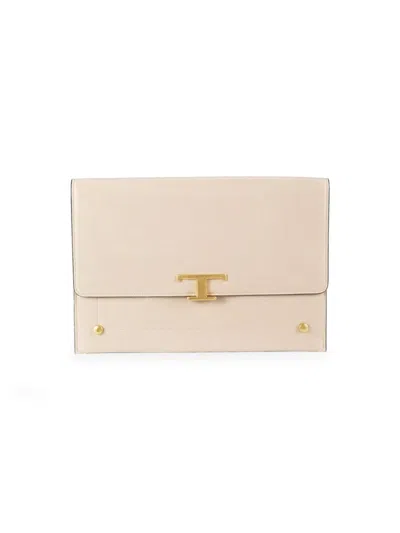 Tod's Women's Logo Leather Clutch In Sand